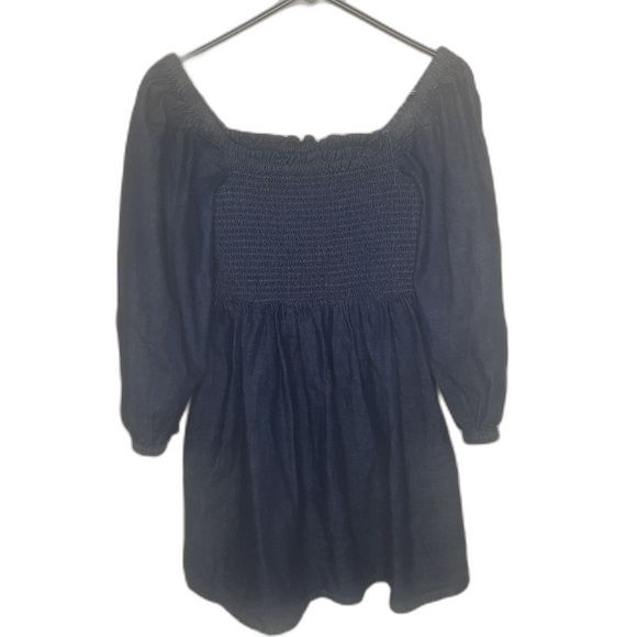J. Crew Smocked Puff Sleeve Chambray Dress Birch Wash Size Medium - Picture 3 of 10